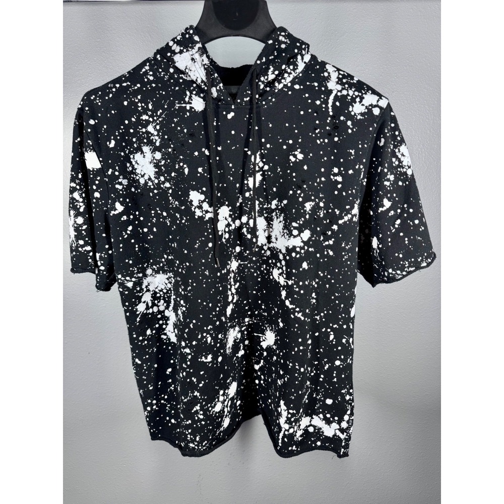 Brooklyn Mens XL Black White Paint Artsy Splatter Short Sleeve Distressed Grunge